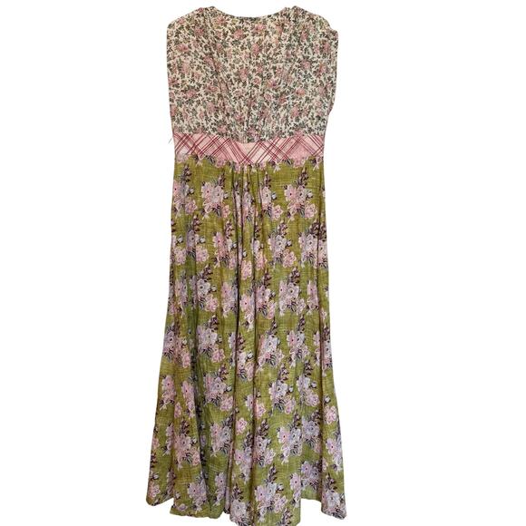 D’Ascoli Natalia Dress Boho Maxi Floral Print Green Pink Cream M - Picture 2 of 6